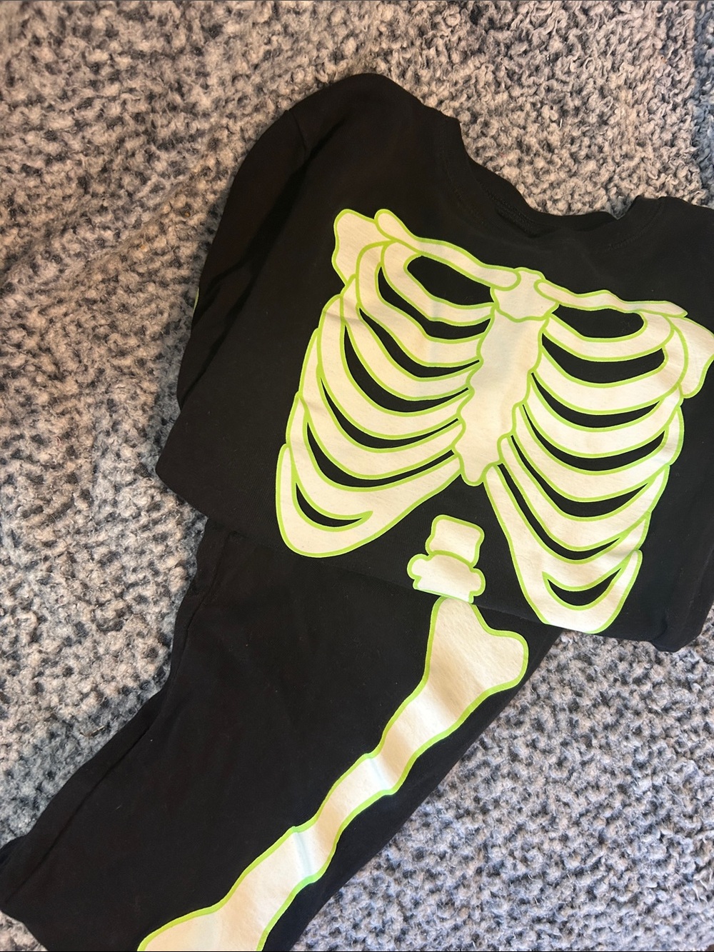 Kids Black Glow Skeleton Costume - Halloween Neon Trim size 14